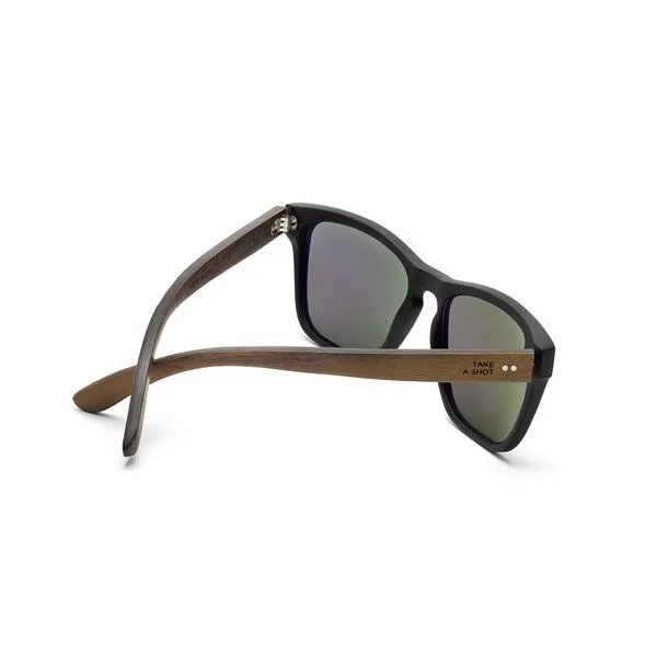 TAKE A SHOT TAKE A SHOT Holz Sonnenbrille Eckig für Herren im Sportlichen Design, Schwarz / walnuss / grün, – Produktbild 3 von 4