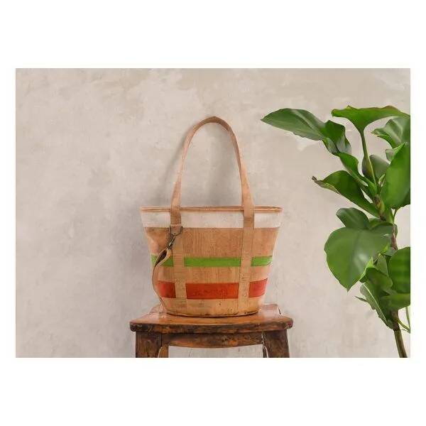 Kork-Deko Kork-Deko Kork-Handtasche (großer Shopper) in beige-grün-rot – Produktbild 5 von 6