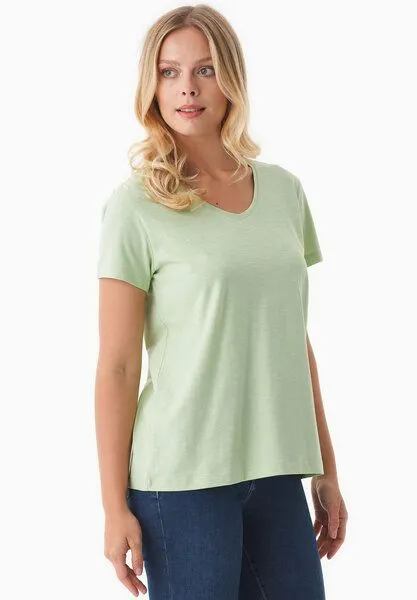 ORGANICATION ORGANICATION Damen Basic T-Shirt aus Bio-Baumwolle mit V-Ausschnitt, Foam green, – Produktbild 3 von 4