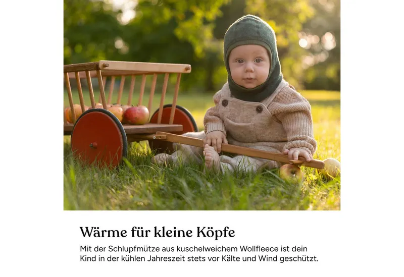 Ehrenkind Schlupfmütze Kinder aus Merino-Wollfleece (Schlupfmütze mit Hals- und Ohrenschutz) Wärmender Rundumschutz, Jade, – Produktbild 2 von 5