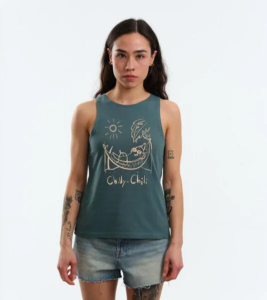 Gary Mash GARY MASH Tanktop Grace Chilly Chili in der Hängematte aus Biobaumwolle, Blaugrün (grün), – Produktbild 1 von 4
