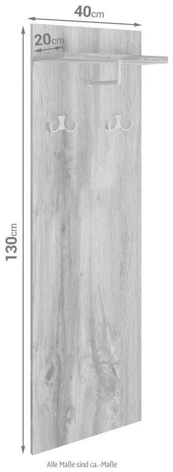 OTTO home Garderobenpaneel Paris (1 St), Wandgarderobe mit Doppelhaken und Kleiderstange (B/T/H): 40/21,5/130cm, Weiß, – Produktbild 4 von 4