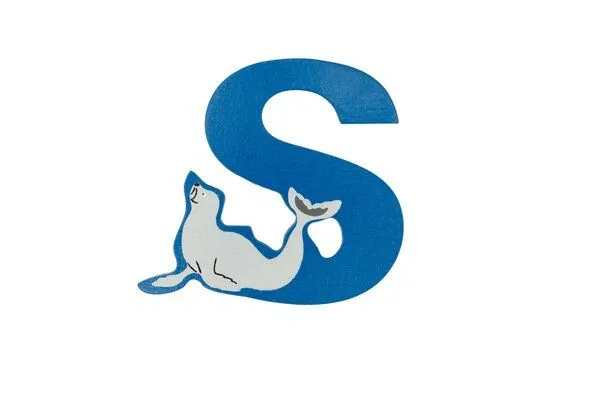 El Puente El Puente Holzbuchstabe S "Seehund" | Fair Trade & Handmade aus Sri Lanka, Blau, – Produktbild 1 von 1
