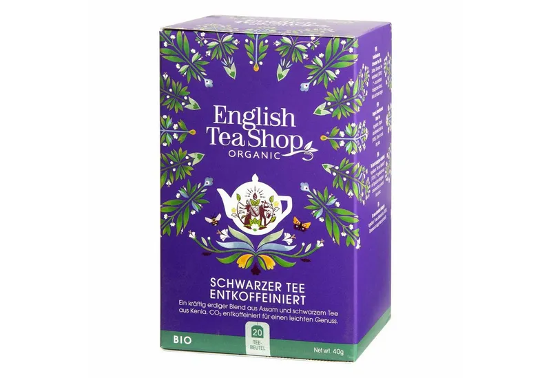 English Tea Shop English Tea Shop Tee Schwarzer Tee ENTKOFFEINIERT, koffeinfreier Tee, BIO, 20 Teebeutel, Voller Schwarztee Charakter, aber ohne Koffein. – Produktbild 1 von 1