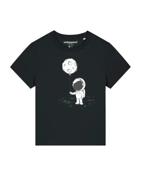 watapparel watapparel T-Shirt Frauen Kleiner Astronaut mit Luftballon, Black, – Produktbild 1 von 3