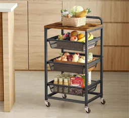 VASAGLE Beistellwagen Servierwagen, Rollwagen mit herausziehbaren Körben, Küchenregal, mit 4 Ebenen, auf Rollen, Griff, 31,7 x 40 x 76 cm – Produktbild 1 von 1
