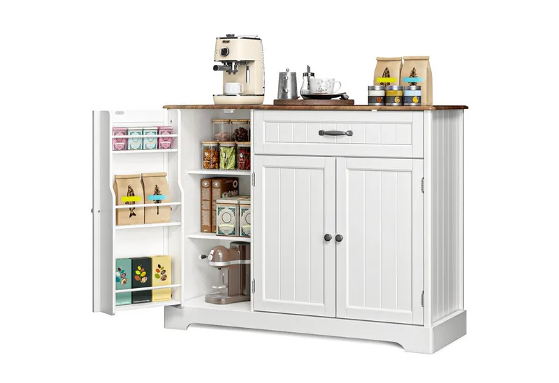 Blishom Sideboard Küchen-Sideboard mit 1 Schublade, 3 Türen und Türablagen, Zusätzliche Fächer für Gewürze, Vorräte und Küchenzubehör, Braun, – Produktbild 1 von 5