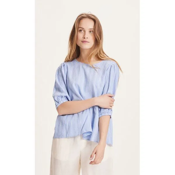 KnowledgeCotton Apparel KnowledgeCotton Apparel Bluse LILY aus Tencel und Bio-Baumwolle, Blau (chambray blue), – Produktbild 2 von 3