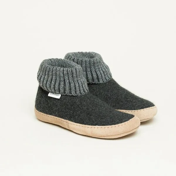 Gottstein Gottstein Hüttenschuh Dakota - Hoher Filzhausschuh für Damen & Herren aus 100% Schurwolle mit extra bequemer Ledersohle & elastischem Strickbund, Schwarz, – Produktbild 1 von 4