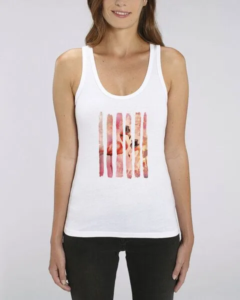 Human Family Human Family Damen Tank-Top "Gleam - Flamingo Stripes" in Weiß – Produktbild 1 von 2