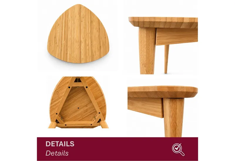 HOOZ Beistelltisch Bambus Sofatisch Dreieck abgerundet Natur – Couchtisch 42 x 41,5 cm (Einzelartikel, 1-St., bestehend aus einem Kaffeetisch), Stilvoller Satztisch aus Bambus für Wohnzimmer und Schlafzimmer, Braun, – Produktbild 3 von 5