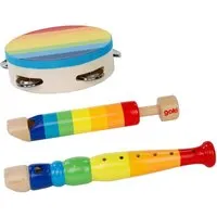 Goki goki Kinder Musik-Set aus Holz, 3-teilig, bunt lackiert Blockflöte, Tamburin und Kolbenflöte – Produktbild 1 von 1