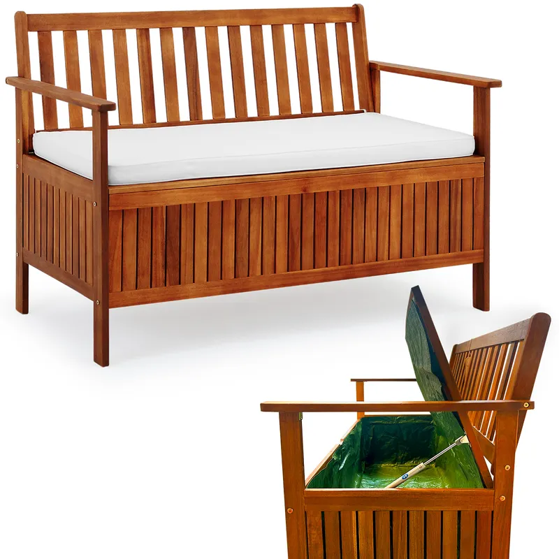 Casaria® Gartenbank Akazienholz 120x65x85cm Stauraum – Produktbild 2 von 2