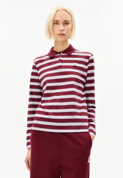 ARMEDANGELS ARMEDANGELS STRIPE POLO Damen Longsleeve Polo aus Bio-Baumwolle, Velvet red-soft blue-undyed, – Produktbild 1 von 4
