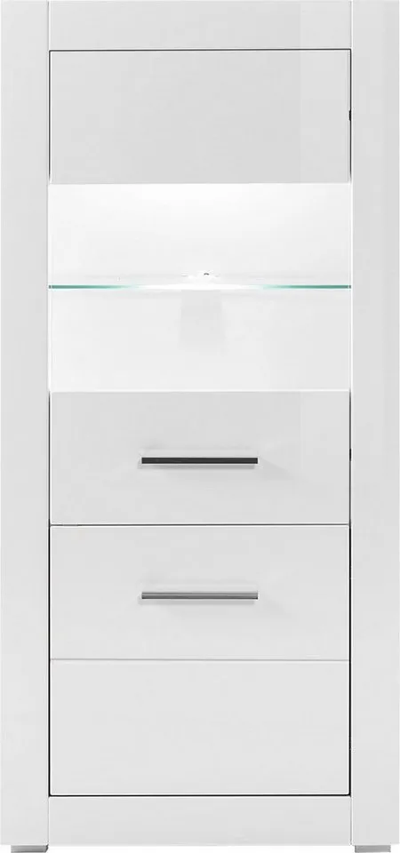Home affaire Vitrine Bianco, moderne Standvitrine, Vitrinenschrank, Glasvitrine silberne Metallgriffe, ausreichend Stauraum, zeitlos, 142 cm hoch, Weiß, – Produktbild 2 von 5