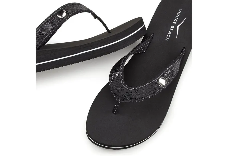 VENICE BEACH VENICE BEACH Sandale, Badeschuh, Badelatsche, Flip Flop, Badeschlappe, Pantolette Badezehentrenner Zehentrenner mit wasserabweisender und leichter Sohle VEGAN, Schwarz, – Produktbild 1 von 5