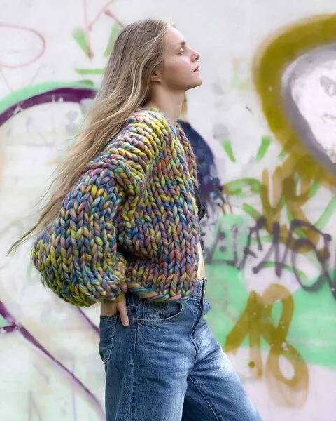 PANAPUFA PANAPUFA Strickjacke aus dicker Wolle, Mehrfarbig, – Produktbild 1 von 6