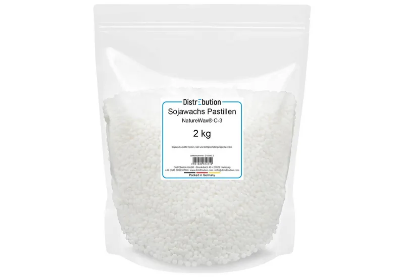 DistrEbution Bastelnaturmaterial Sojawachs Kerzenwachs, 1-20kg Pastillen, Natürliche Behälterkerzen, C-3 für Teelichter und Duftkerzen – Produktbild 1 von 4