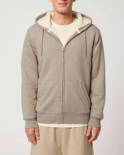 YTWOO YTWOO Sherpa Hoodie, Unisex, Zip-through, nachhaltig, Bio-Baumwolle, Beige meliert, – Produktbild 2 von 3