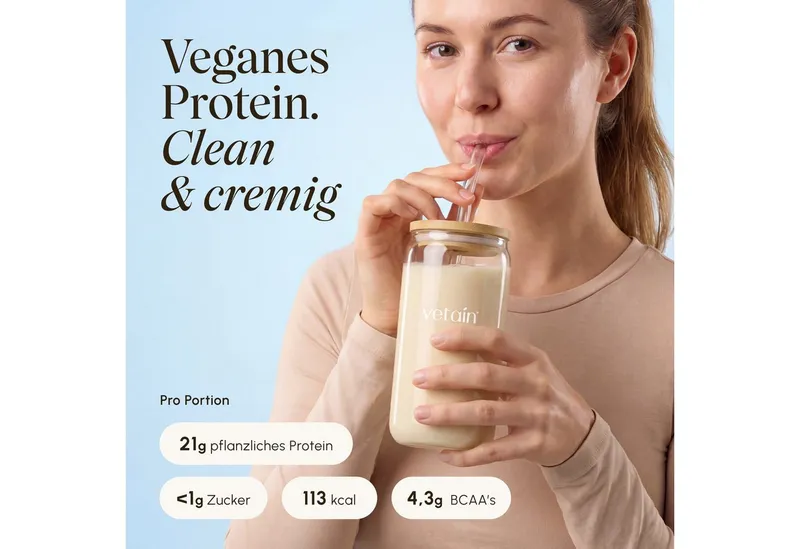 VETAIN Vegan Protein Pulver + Kreatin Monohydrat Pulver, 100% Bio, Vegan, Ohne künstliche Süßungsmittel, Fermentiert – Produktbild 4 von 6
