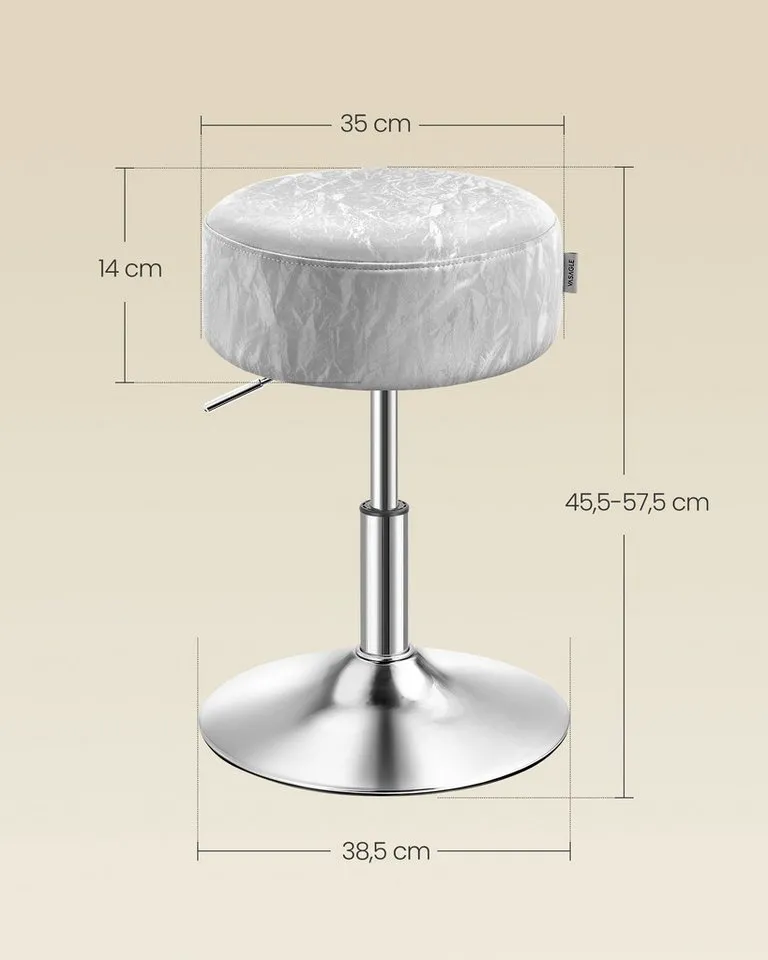 VASAGLE Barhocker Schminkhocker Schminkstuhl höhenverstellbar, 1/2er Set (1 St), für Schlafzimmer, Küche, 360° drehbar, dicke Polsterung, Grau, – Produktbild 3 von 5