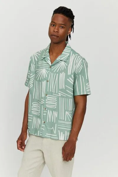 Mazine Mazine Lockeres Hemd - Honolulu Shirt - aus Biobaumwolle, Grün (cobalt green/printed), – Produktbild 2 von 4