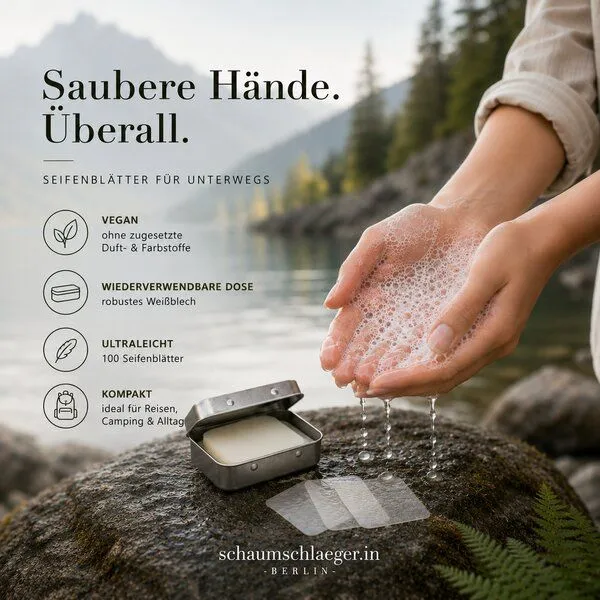 schaumschlaeger.in schaumschlaeger.in Seifenblätter für Reisen, Festivals & Outdoor – plastikfrei & ohne Duftstoffe (100 Blätter Seife), Weiss, – Produktbild 4 von 4