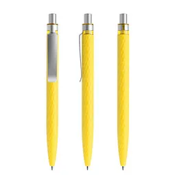 prodir prodir® Druckkugelschreiber QS01 Soft Touch PRS Push, blaue Mine, gelb/silber satiniert – Produktbild 1 von 1
