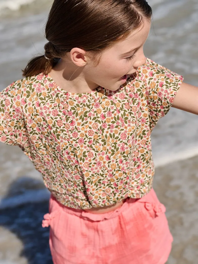 Vertbaudet Bluse mit überschnittenen Ärmeln, Weiß bedruckt, – Produktbild 1 von 4