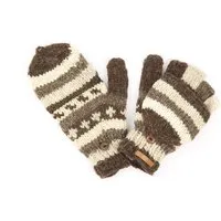 short'n'pietz short'n'pietz Schurwollhandschuhe, handgestrickt, bunt gemustert, Wollweiss-antikbraun, – Produktbild 1 von 1