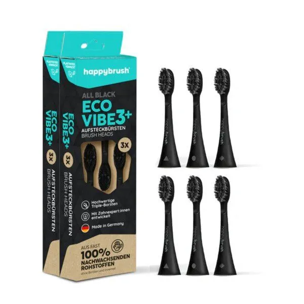 happybrush happybrush Aufsteckbürsten Eco Vibe 3+ 3er Set, Allblack(schwarz), – Produktbild 1 von 5