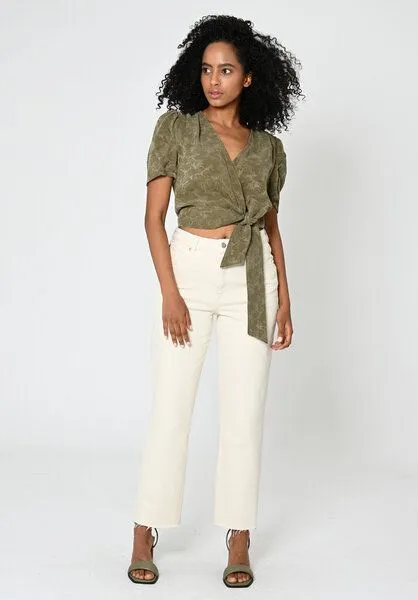 Lovjoi Lovjoi Blouse SILURI Wickelbluse mit Puffärmeln und Schleife, Olivia (grün), – Produktbild 4 von 4