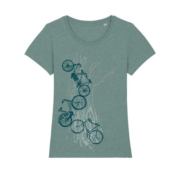 Spangeltangel Spangeltangel Frauenshirt "Fahrräder", bedruckt, Siebdruck, sportlich, Bio-Baumwolle, Graugrün, – Produktbild 1 von 4