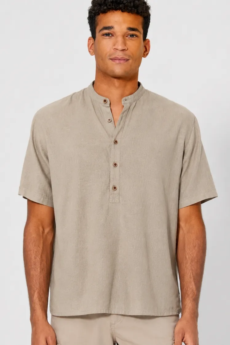 HempAge Hempage Herren vegan Hemd Kurze Ärmel Stehkragen Grit Beige, Grau, – Produktbild 2 von 2