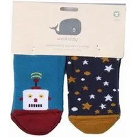 Walkiddy Baby Gripper-Socken GOTS zertifiziert Bio-Baumwolle „Space Trip“ Dunkelblau rutschhemmend weich – Walkiddy – Produktbild 1 von 1