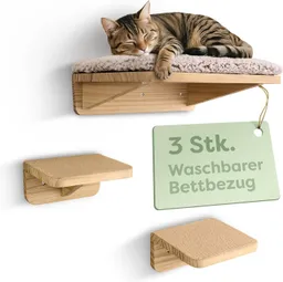 Knupis Kratzbaum Katzen Kletterwand Set mit Katzenbett & 2X Katzentreppe - Kiefernholz, Stabile Wandliege bis 30 kg – Für Spielspaß & Gemütlichkeit - FSC® – Produktbild 1 von 1