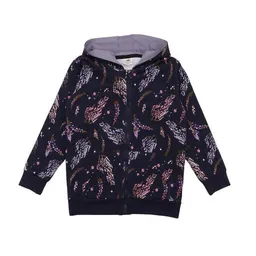 Walkiddy Walkiddy Kinder Sweatjacke GOTS zertifiziert, Bio-Baumwolle, „Heide“, dunkel mit Blumenmuster, Kapuze, Reißverschluss – Produktbild 1 von 1