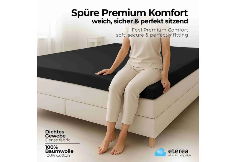 etérea Himmlische Qualität Spannbettlaken etérea Comfort Jersey Topper Spannbettlaken, Jersey, Gummizug: rundum, (1 Stück), Schwarz, – Produktbild 2 von 5