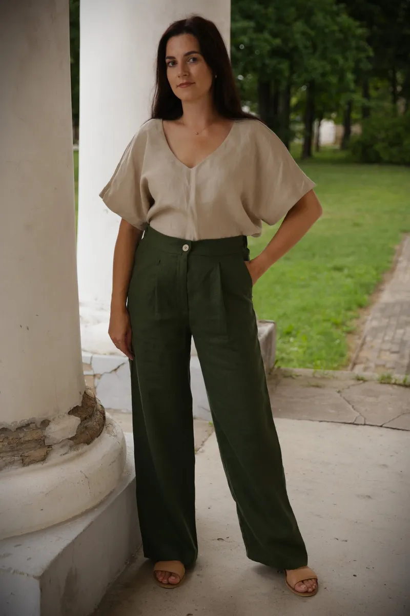 Amber Linen Amber Linen Damen vegan Hose Jakarta Waldgrün, Dunkelgrün, – Produktbild 1 von 2