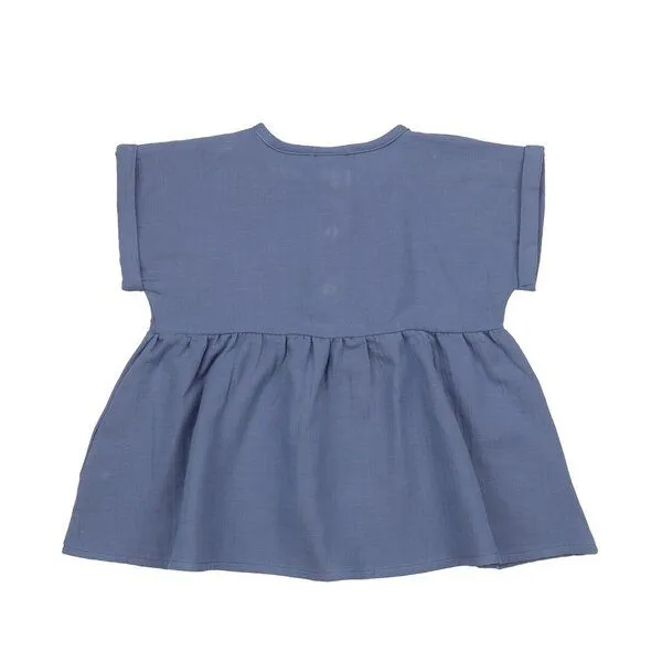 Walkiddy Walkiddy Mädchen Bluse GOTS zertifiziert, Bio-Baumwolle, blau, „English Manor“, Kurzarm, Raffung, weich, Blau, – Produktbild 3 von 3