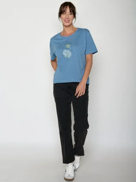 GreenBomb GREENBOMB Bloom Classic Nova - Kastiges T-Shirt aus Bio-Baumwolle / hochwertiger Print / GOTS / Fair & Vegan, Blau (gletscherblau), – Produktbild 3 von 4