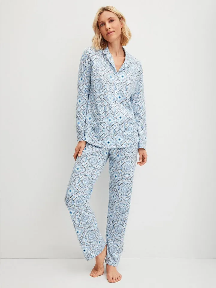 CALIDA CALIDA Pyjama Cotton Special Damen (2 tlg) durchgeknöpft, weich und glatt mit Reverskragen, Blau, – Produktbild 2 von 5