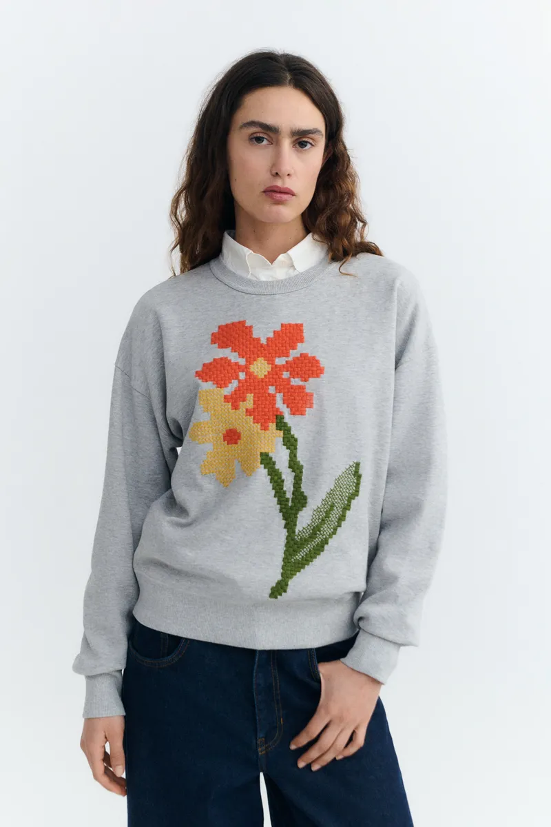 thinking mu Thinking MU Damen vegan Sweatshirt Poppy Jodie Bestickt Grau, Grau, – Produktbild 2 von 2