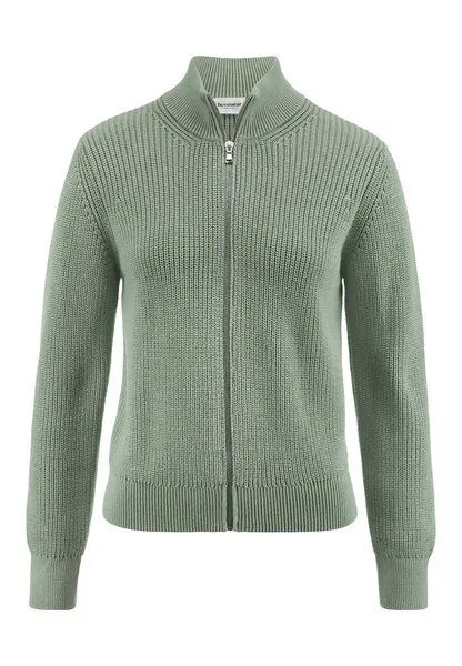 hessnatur hessnatur Strick Jacke Regular aus reiner Bio-Baumwolle, Mattgrün, – Produktbild 3 von 4