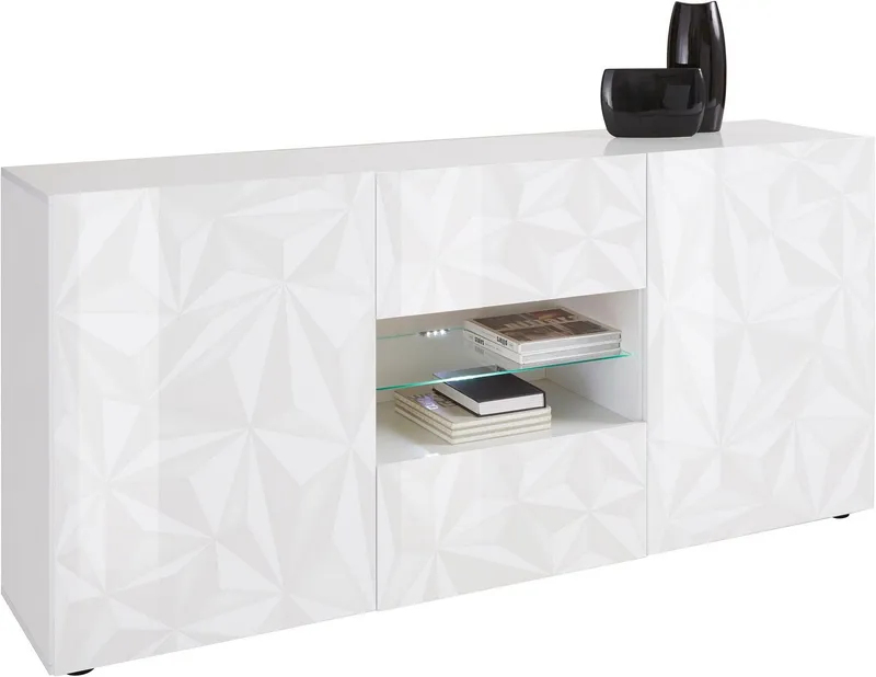 Home affaire Sideboard Prisma Breite 181, Kommode 2 Türen, 2 Schubkästen, Anrichte, Front mit elegantem Siebdruck, grifflos, viel Stauraum, Weiß, – Produktbild 1 von 5