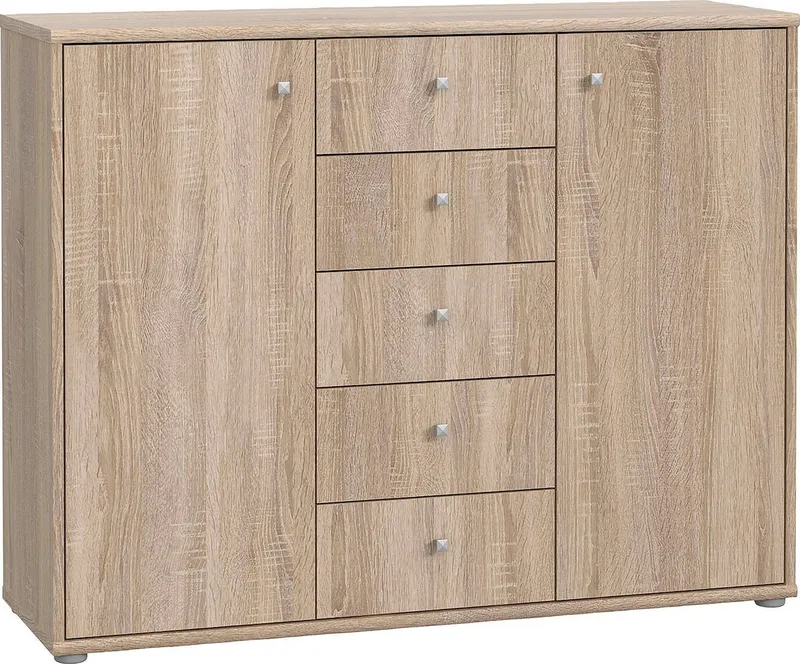 FORTE Kommode Tempra, Kommode, 2 Türen, 5 Schubkästen, viel Stauraum, Breite 108,8 cm, Beige, – Produktbild 2 von 8