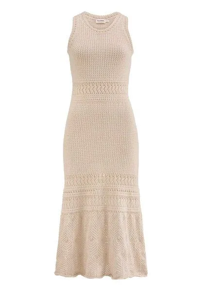 hessnatur hessnatur Ajour Strick Kleid Midi Fitted aus reiner Bio-Baumwolle, Cocos, – Produktbild 3 von 4