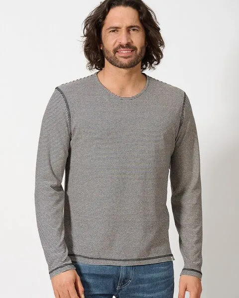 HempAge HempAge Herren Langarmshirt gestreift Hanf/Biobaumwolle, Nature(melange), – Produktbild 1 von 3