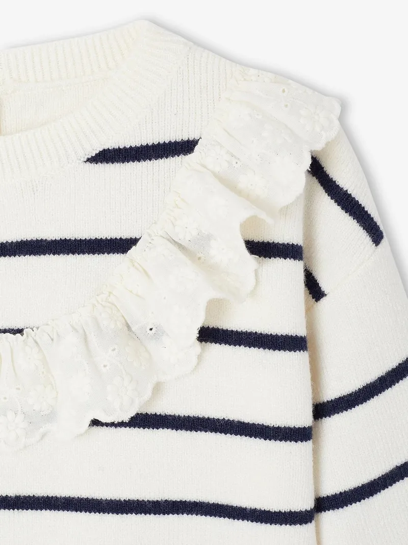 Vertbaudet Vertbaudet Streifenpullover mit Volant Baby, Marine gestreift, – Produktbild 3 von 4