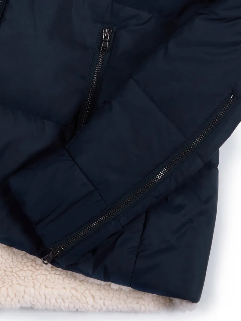 Will's Vegan Store Will's Vegan Store Damen vegan Puffer Veganes Lammfell Dunkelblau & Creme, Extra dunkelblau, – Produktbild 2 von 2